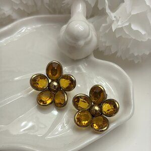 CROWN TRIFARI AMBER FLOWER CLIP EARRINGS